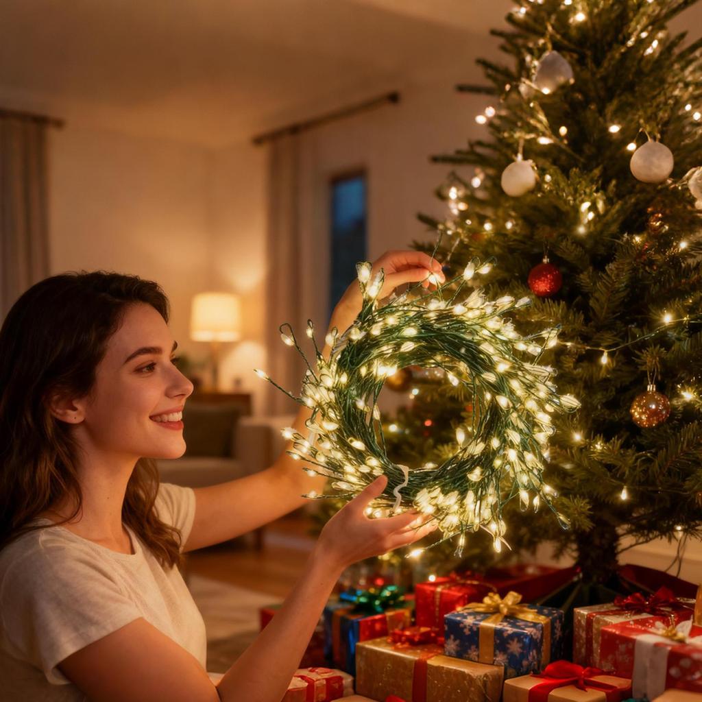 Christmas Tree String Lights 9.8Ft 8-Mode USB Powered Twinkle Warm White LED Christmas Tree Lights For Bedroom Outdoor Garland