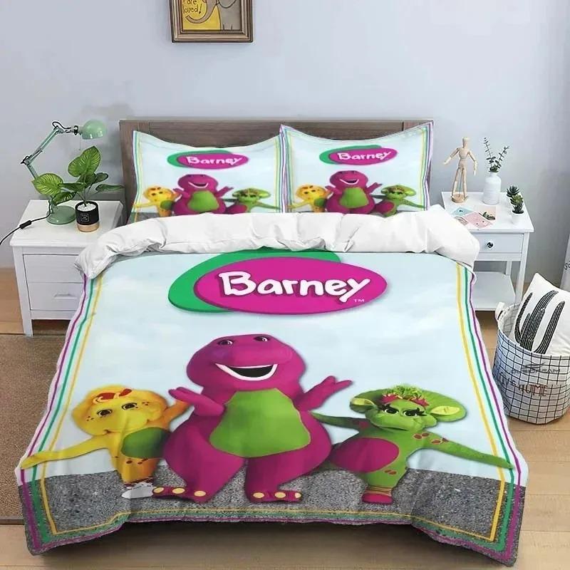Barney Friends Niedliche Cartoon Bettwäsche Kollektion Dinosaurier Muster Bettbezug Kissenbezug Jungen Schlafzimmer Doppel King Size Bettdecke Geschenk
