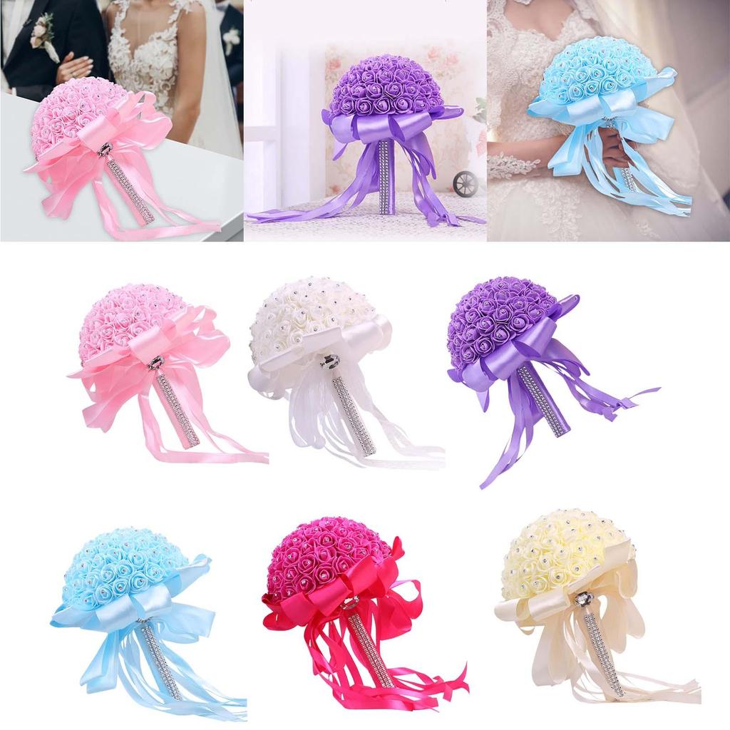 Bridal Bouquet Artificial Roses Flowers Bride Bouquets Ribbon Material Foam Comfortable Decorative