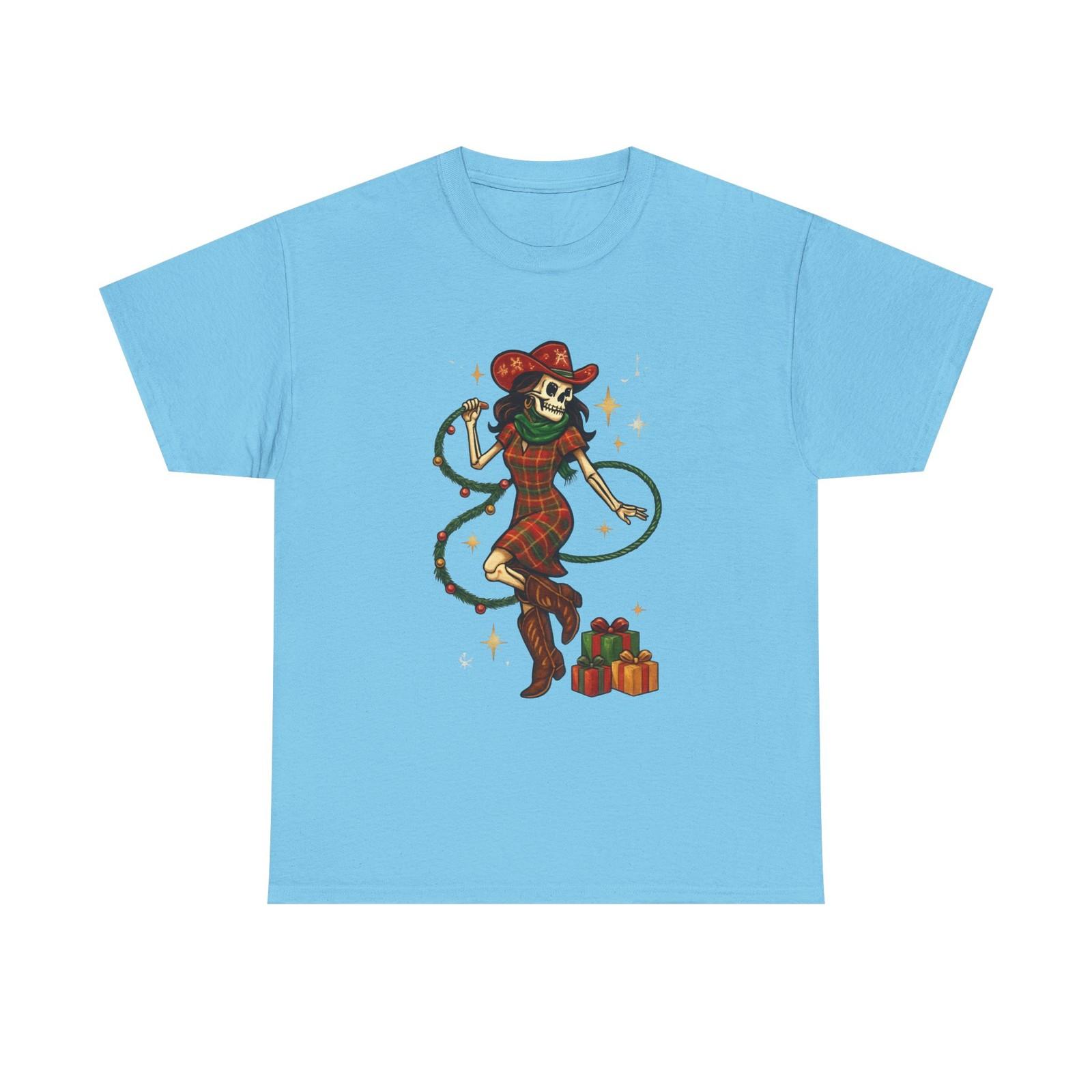 Cowgirl Skeleton Lassoing Presents Tee | Western Christmas T-Shirt, Xmas Gift S разноцветный