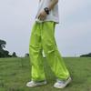 Men's Oversized Fluorescent Green Quick-Dry Wide-Leg Paratrooper Pants - Trendy Summer Style