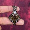 Ammonite Fossil Pendant Rainbow Moonstone Jewelry Copper Wire Wrapped Pendant