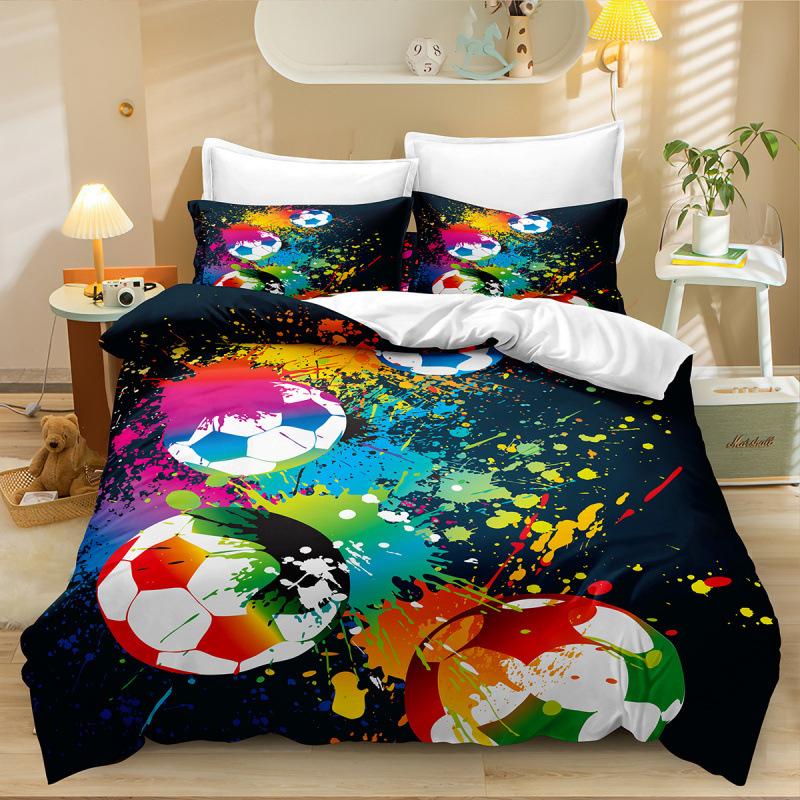 Football Three-Piece Bedding 3D Printing Sports Duvet Cover Bed Sheet Pillowcase Fixed