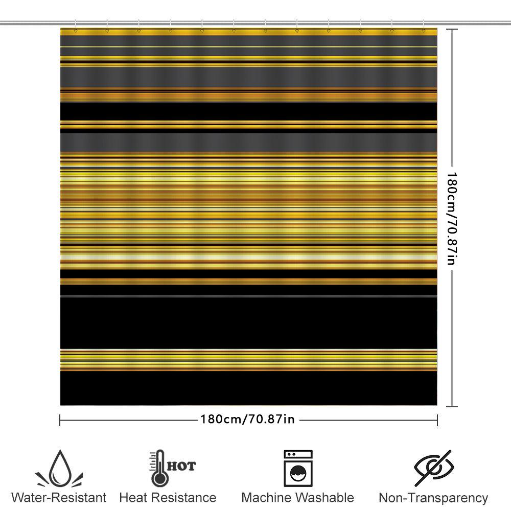 Modern Bathroom Decor Shower Curtain with Golden Stripes 3D Printed Waterproof Fabric Customizable Size for Home Bathing Room De