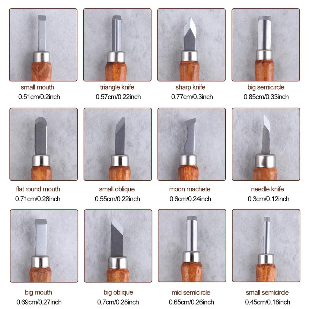 SPEEDWOX Carving Knife Includes and Beveled and Includes a Storage Pouch 12-Piece Set, Round, Triangular, Flat, Blades,