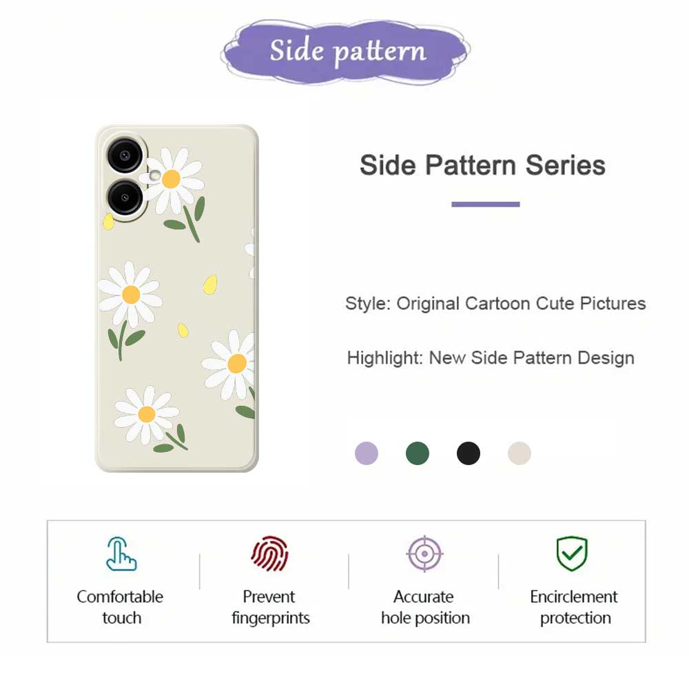 For Samsung Galaxy A07 4G Case Daisy Pattern Printing Straight Edge TPU Phone Back Cover