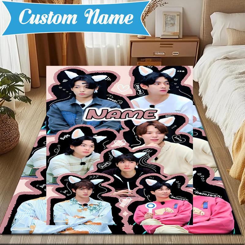 Custom Name K-pop Stars Group Rug for Living Room, Game Rooms, Office, Bedroom, Floor Mat Playful Design, fan gifts Christmas decor