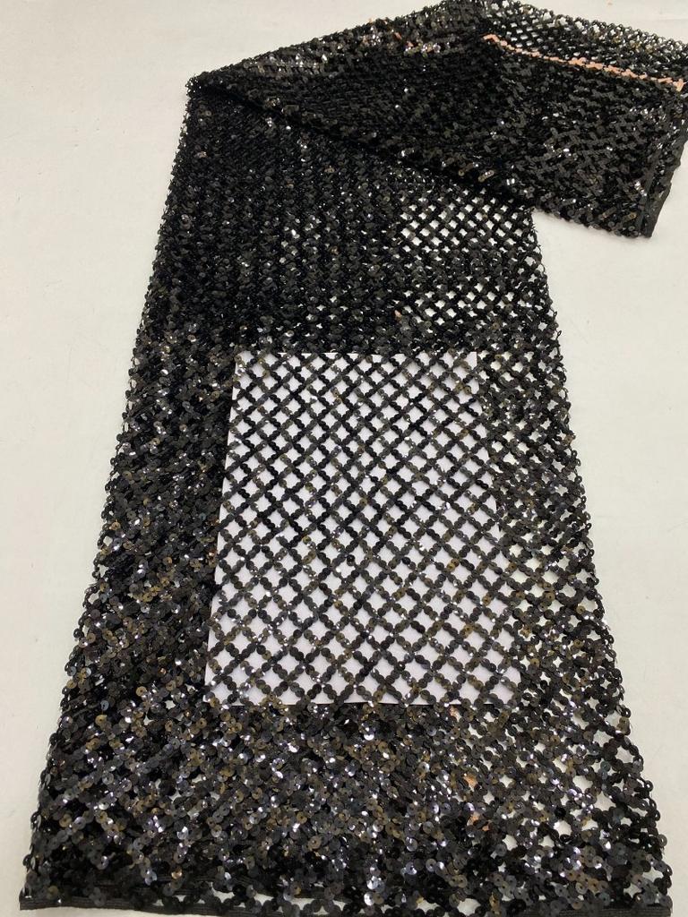 91x120cm Luxury Black Lace Fabric Nigerian Bride Sequins High Quality Tulle Fabric For Party Wedding Dress Sewing Sell