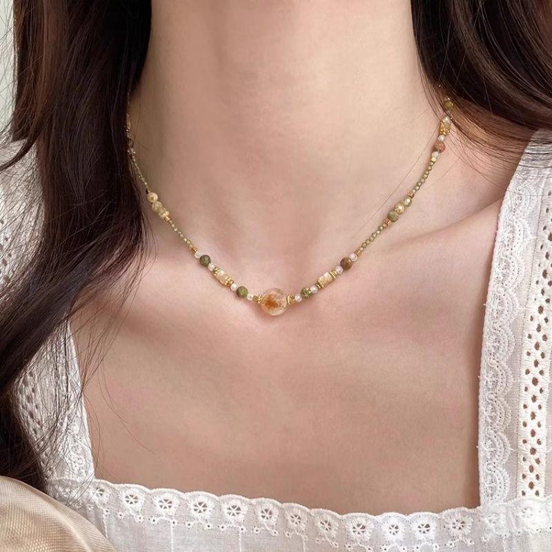 Small Fresh Natural Stone Bead Necklace Jewelry Women'S Stacked Clavicle Chain Trendy Accessories For Young Girls