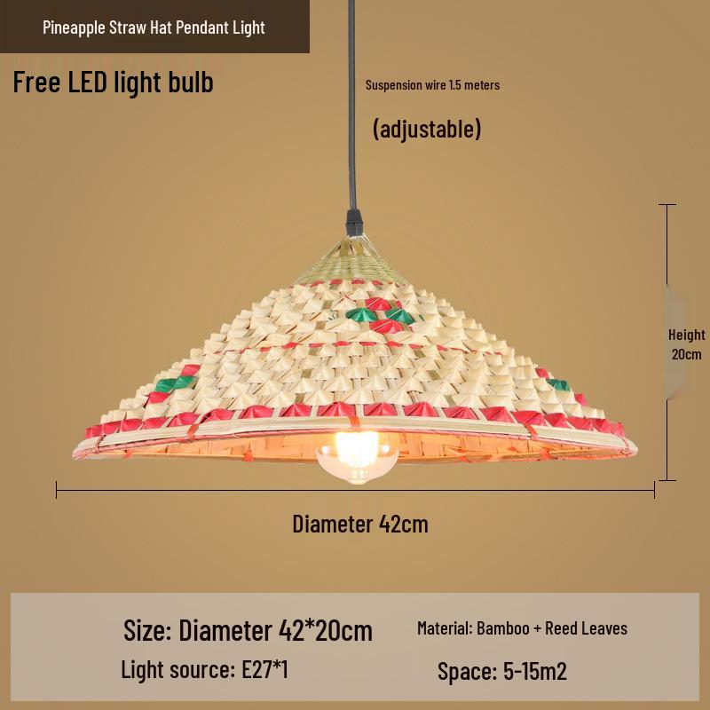 Retro Chinese Bamboo Pendant Light: Nostalgic Straw Hat Design for Hot Pot and Local Cuisine Restaurants
