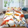 Koi Fish Duvet Cover Set King Queen Size Lucky Fish  Flowers Colourful 3D Print Comforter Cover for Kids Polyester Bedding Set