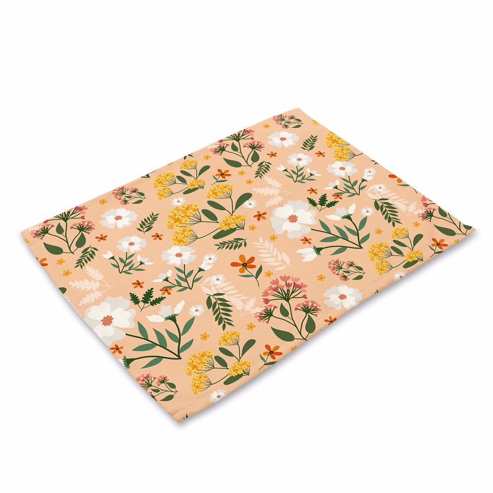Bohemian Floral Pattern Placemat Kitchen Decor Cotton Linen Boho Dining Table Mats Coaster Pad Bowl Coffee Cup Mat 40X30cm