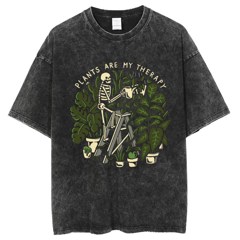 Japanese Loose Couple T-shirt Skull Print High Quality Washable Elastic Fabric Summer Multi-Color Option