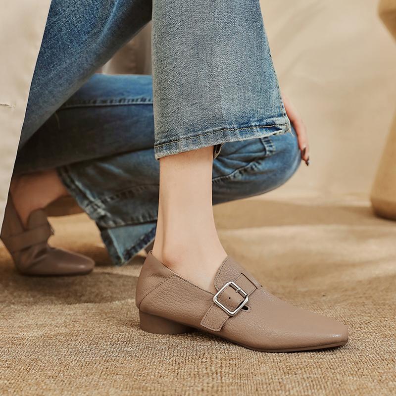 Mode 2025 Nouvelles Chaussures Mocassins Mode Femmes Chaussures Plates Talons Cuir Printemps Été Bout Rond Décontracté Escarpins Chaussures Femme Noir Taille 34-40