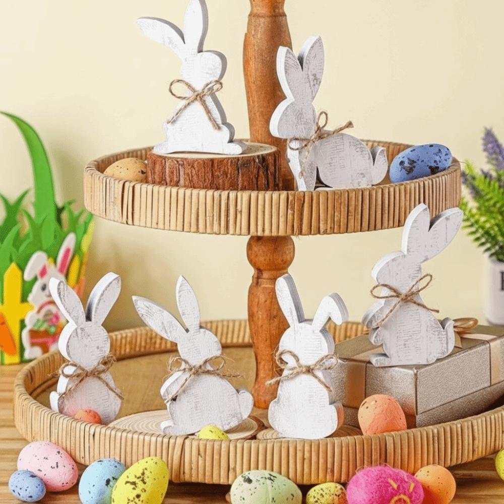 6pcs/set Bunny Shaped Wooden Bunny Table Decoration Minimalist Design Hidden Wooden Pieces Easter Tabletop Decoration Table Logo