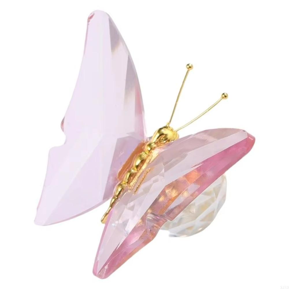 Transparent Crystal Butterfly Statue Color Butterfly Intricate Design Butterfly Ornaments Glass Base Elegant розовый