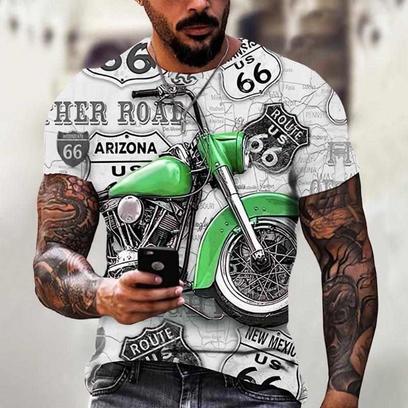 Retro Amerika Route 66 3D-tryckta herr-t-shirts Vintage lös herrkläder Sommar Rund hals Kort ärm Unisex Toppar T-shirts 4XL