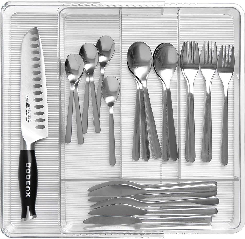 Benzoyl Extendable Cutlery Tray for Sliding Cutlery Drawer Kitchen Small Item Transparent Drawers, Case, Storage, Storage, Storage,