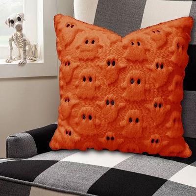 Halloween Plush Faux Fur Pillowcase Comfortable Ghost&Pumpkin Pillow Cover Throw Pillow Cover for Couch Sofa Bedroom Home Decor