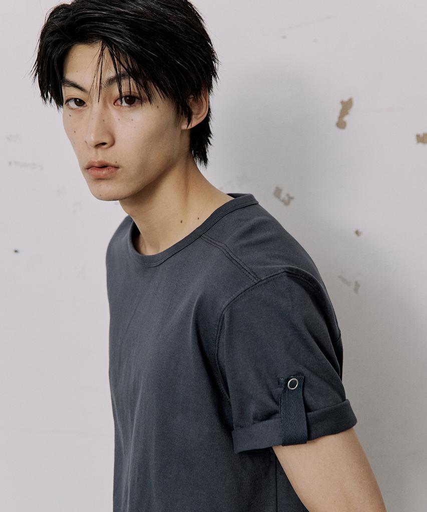 HOOVES Roll-Up Sleeve Crop Short Sleeve Tee [Stone Blue]