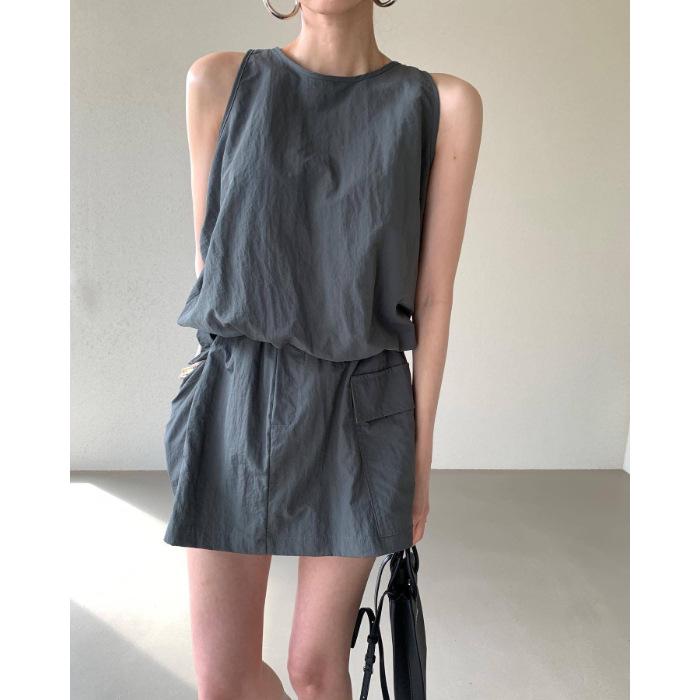 

Корейский летний комплект без рукавов с майкой и шортами-юбкой с широкими штанинами 2025 One Size