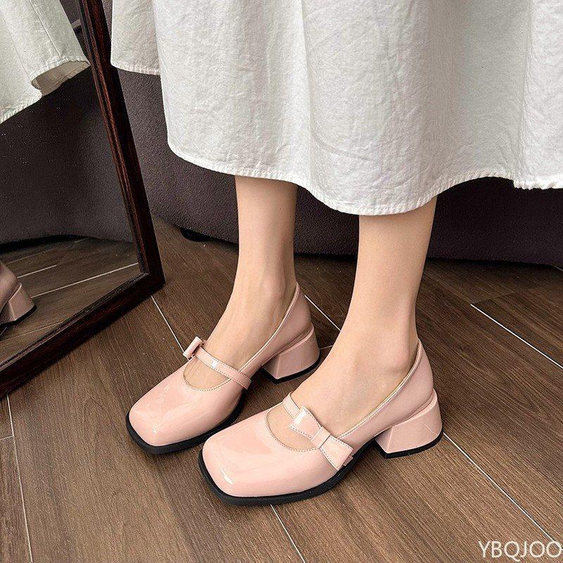 Spring Summer New Coarse Heeled Women's Single Shoes Bow Pink Simple Comfortable Versatile Elegant Sweet Women's Shoes