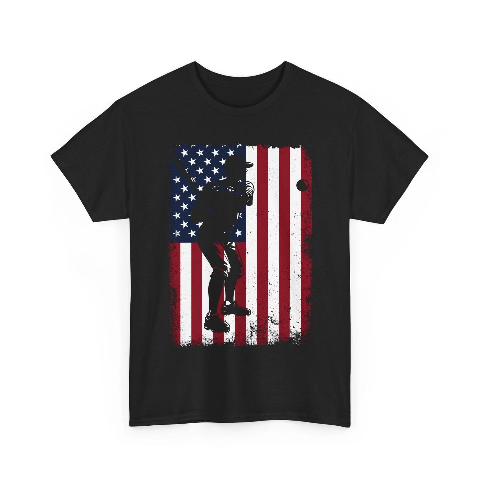 Baseball Shirt, Baseball Player American Flag Sports Lovers Men T shirt 4XL
