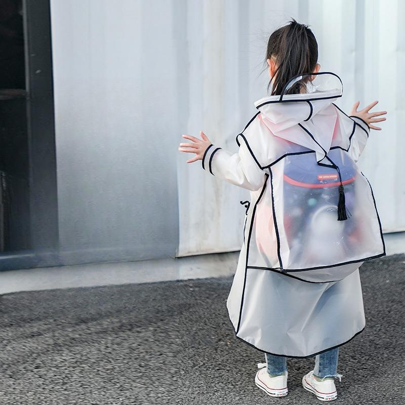 New one-piece waterproof thick raincoat for summer elementary school students with backpack space poncho cartoon raincoat L
