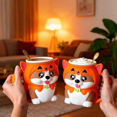 Welpen Eisbecherhalter, 3D-gedruckter Becher mit Griff und Snackschublade, Niedlicher auslaufsicherer Welpen-Eisbecherhalter
