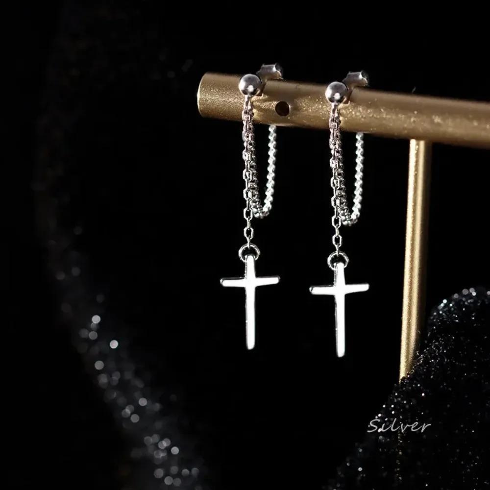 

Cross Chain Punk Rock Men Women Hip-hop Black Stainless Steel Piercing Hoop Earring Male Trendy Accessories Jewelry