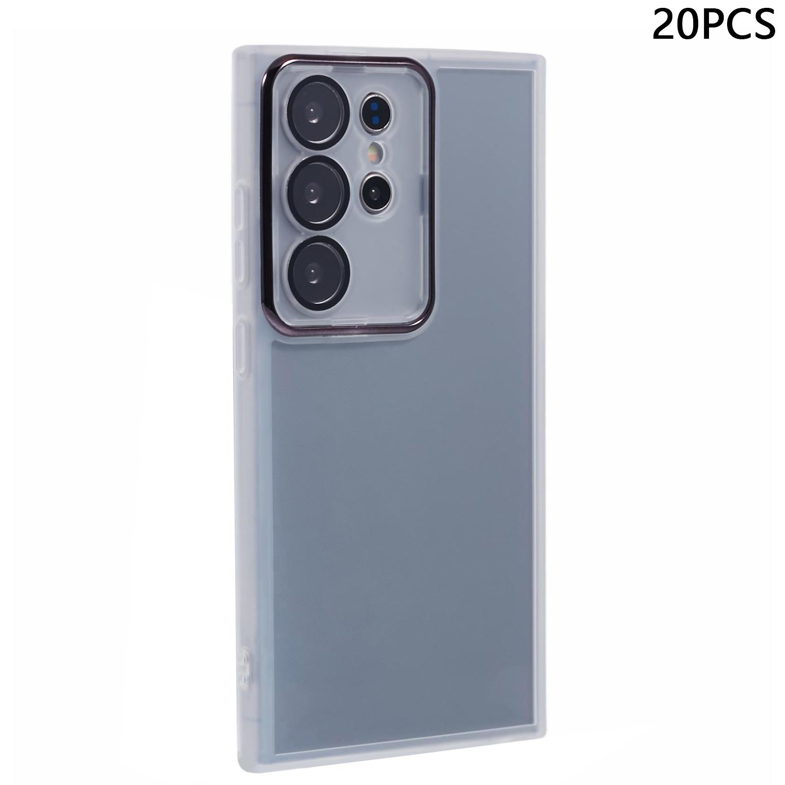 

Bulk Purchasing 20Pcs For Samsung Galaxy S24 Ultra Case Electroplated Camera Frame TPU Phone Cover Precise Cutouts Transparent White