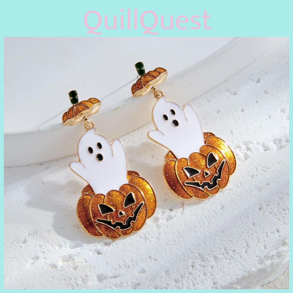 Ghostly Pumpkin Chic Earrings With Intricate Rhinestone Detailing Ideal For Fashionistas Halloween