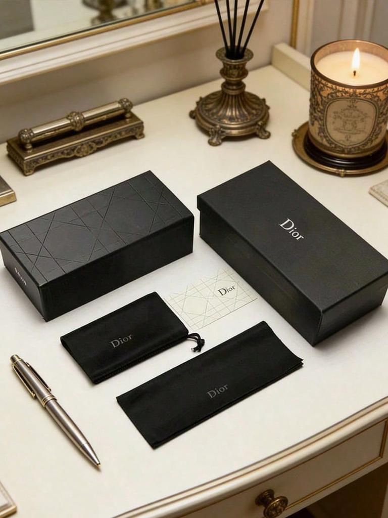 Dior Custodia Larga per Occhiali da Sole in Pelle Nera