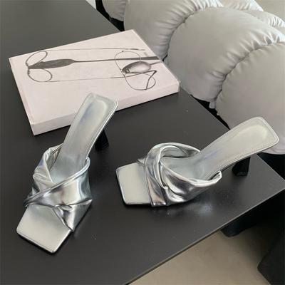 Mode Eilyken Été Femme Pantoufles Mode Bout Carré Talons Hauts Chaussures Style Rue Fête Stripper Claquettes Zapatos De Mujer