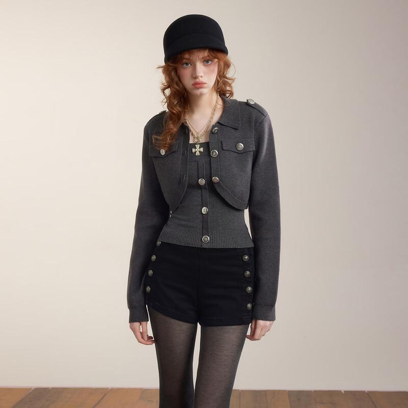 unifree Punk Metal Buckle Knitted Vest & Cardigan Set