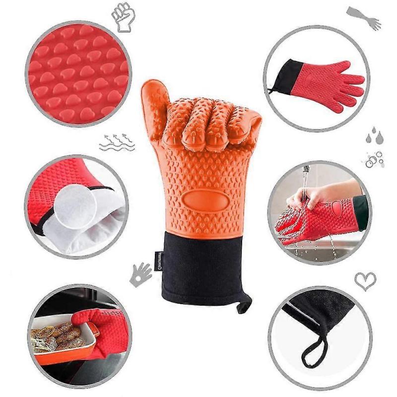 1pair Heat Resistant Cooking Gloves Silicone Grilling Gloves