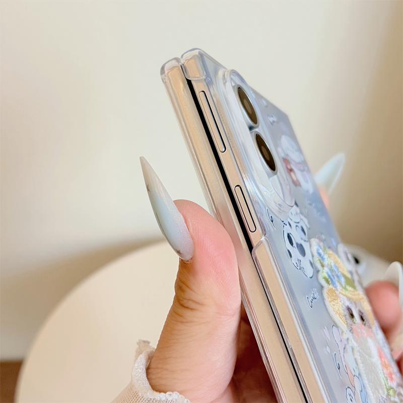 Kawaii Cartoon Cat Phone Case For Samsung Galaxy Z Fold 8 Ultra 7 6 5 Z Fold7 Fold6 Cover with Chain Hard Cute Cases Clear Funda