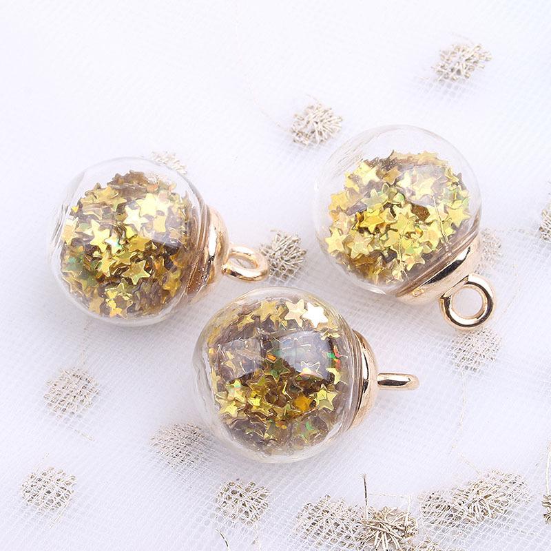 10Pcs Charms Star Sequins Transparent Glass Ball 16mm Pendants Crafts Making Findings Handmade Jewelry DIY for Earrings Necklace
