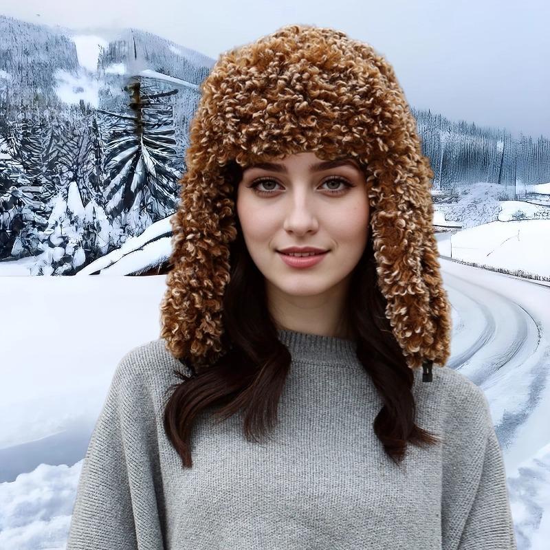 

Новая плюшевая шапка из искусственной овечьей шерсти, женская ветрозащитная и холодозащитная шапка, с защитой ушей, зимняя шапка, теплая шапка, шапка для маленького лица L（58-60cm） янтарь