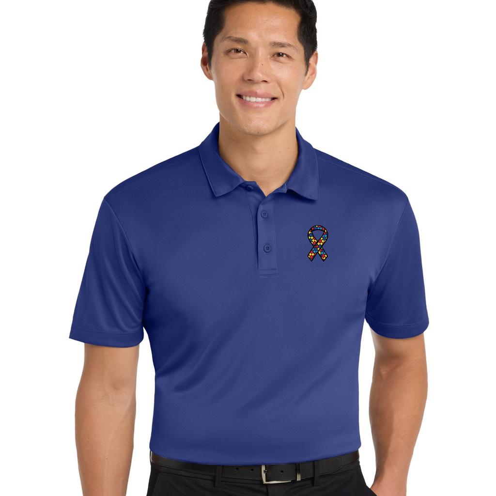 Autism Awareness Ribbon Chest Print Men's Silk Touch Performance Polo Tee T-Shirt AUTRIB-PP-K540