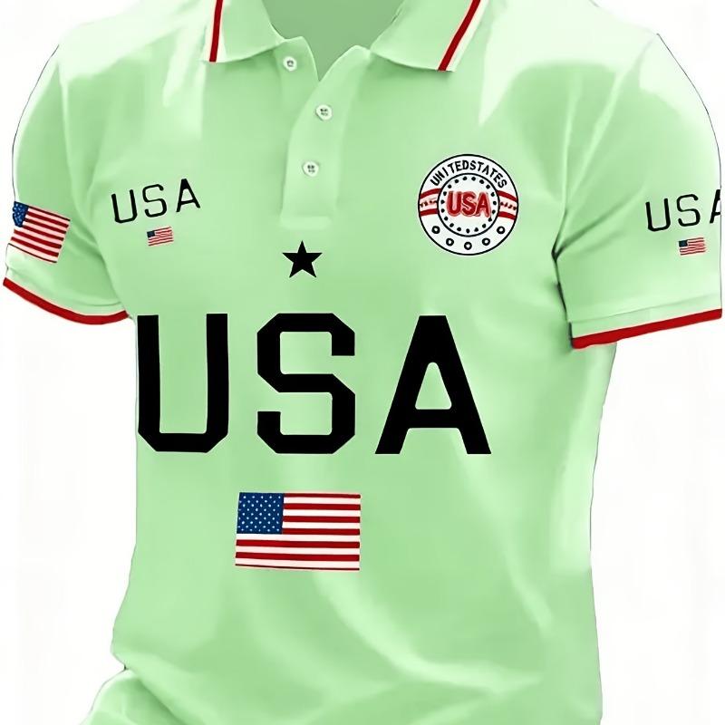 Summer Men's Breathable Polo  Men American Shirt Clothing American Flag Printed Polo Shirt Top
