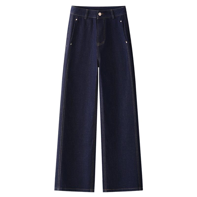 

2025 Spring Women s Dark Blue High-Waist Loose Straight-Leg Denim Jeans S темно-синий