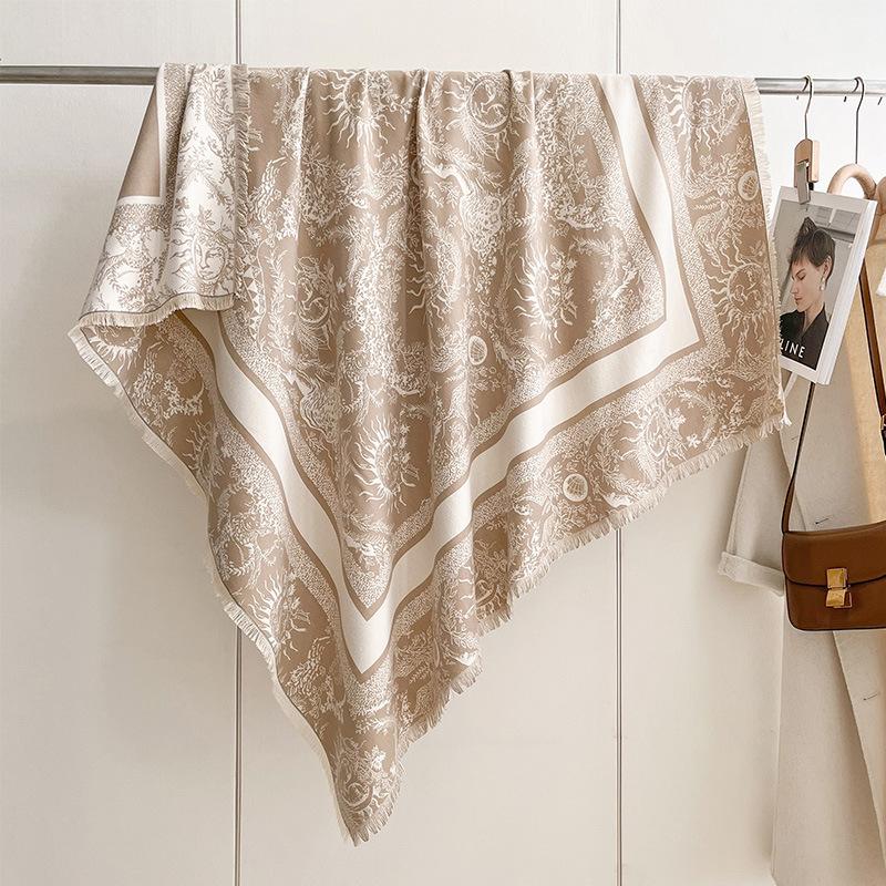 Imitation Cashmere Scarf, Sun God Pattern, Women'S Warm Large Square Scarf, High-End Scarf, Jacquard Cape, Shawl.