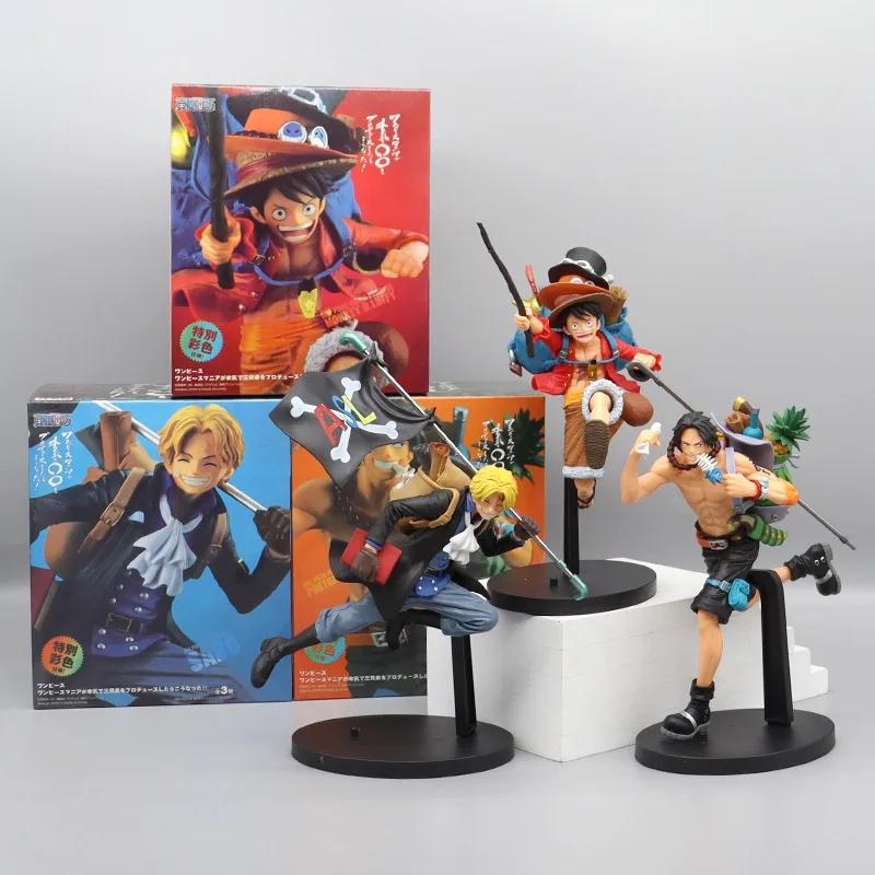 17cm One Piece Anime Figure Running Sabo Backpack Portgas D Ace Monkey D Luffy Action Figure Set Model Ornaments Plaything Gift