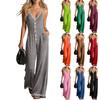 Damen ärmelloser Jumpsuit V-Ausschnitt Knopfleiste Weites Bein Tasche Lässiger Einteiler Romper