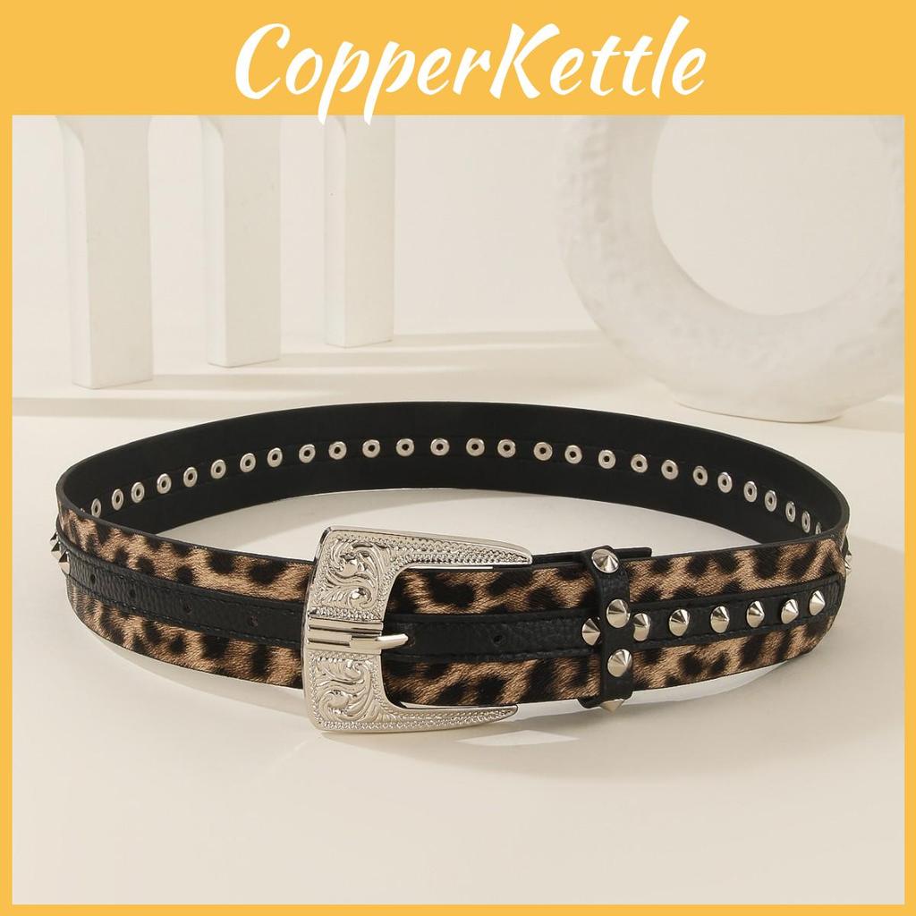 Fashion Leopard Print Pattern Rhinestone Metal Buckle Decoration Women Wide Belt For Streetwear Fashion
