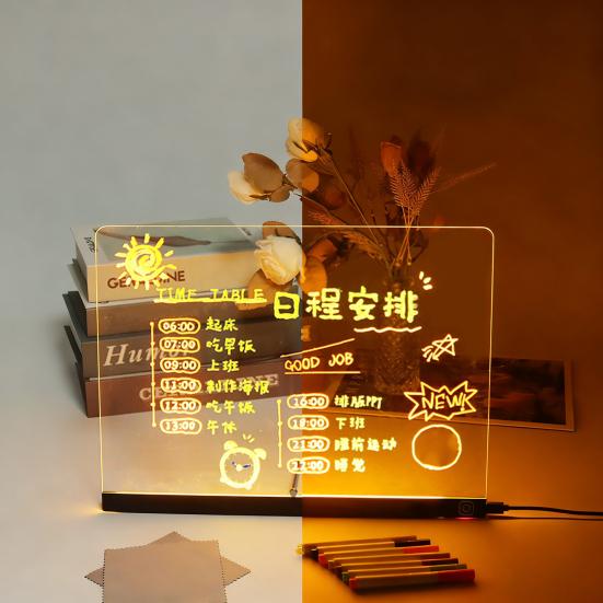 LED Note Board Rechargeable Acrylic Memo Pad Erasable Glowing Message Board To-do List Board Reusable Weekly