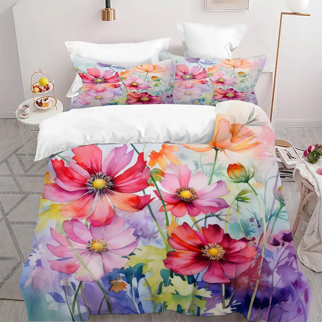 Watercolor Flower 3D Printed Quilt Cover Set Fresh Rustic Natural Style Duvet Cover Set Soft Comfortable Bedding Set Pillowcases