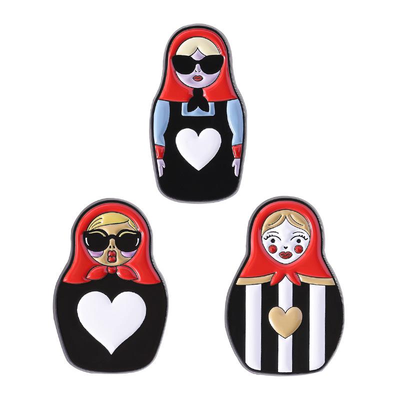 3/4Pcs Personalized  Nesting Doll Shaped Brooch Clip Creative Cartoon Commemorative Metal Jewelry Accessory Badge