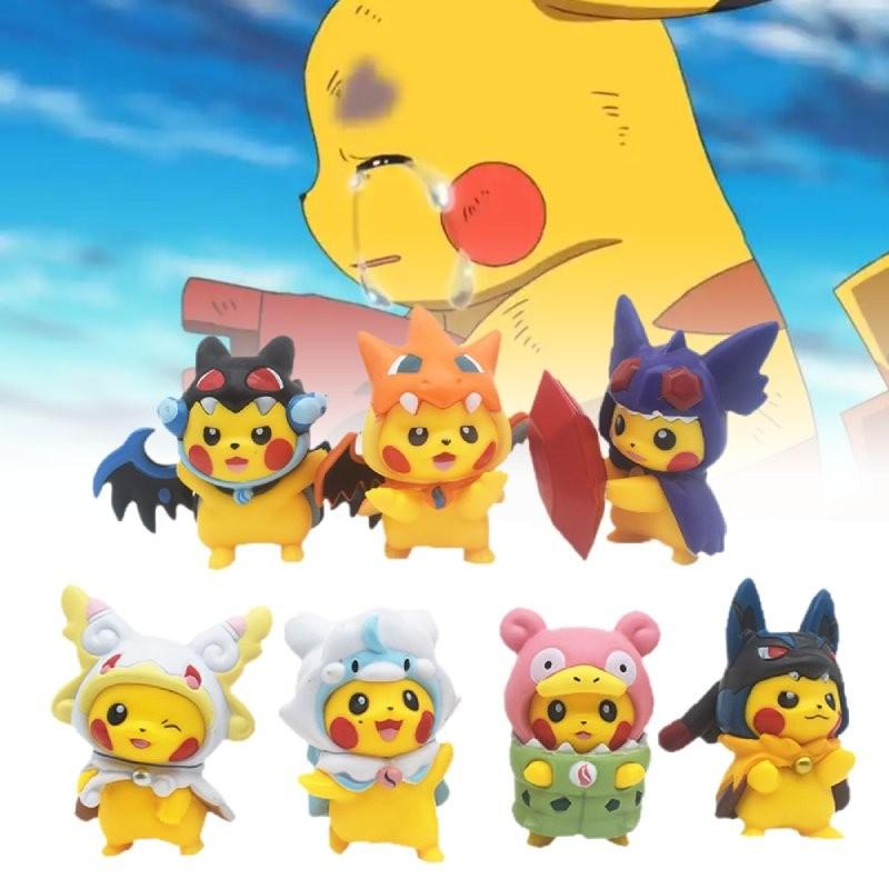 Adorable 7 Piece Pikachu Transformation Plush Toy Set Cute Cartoon Pvc Figures